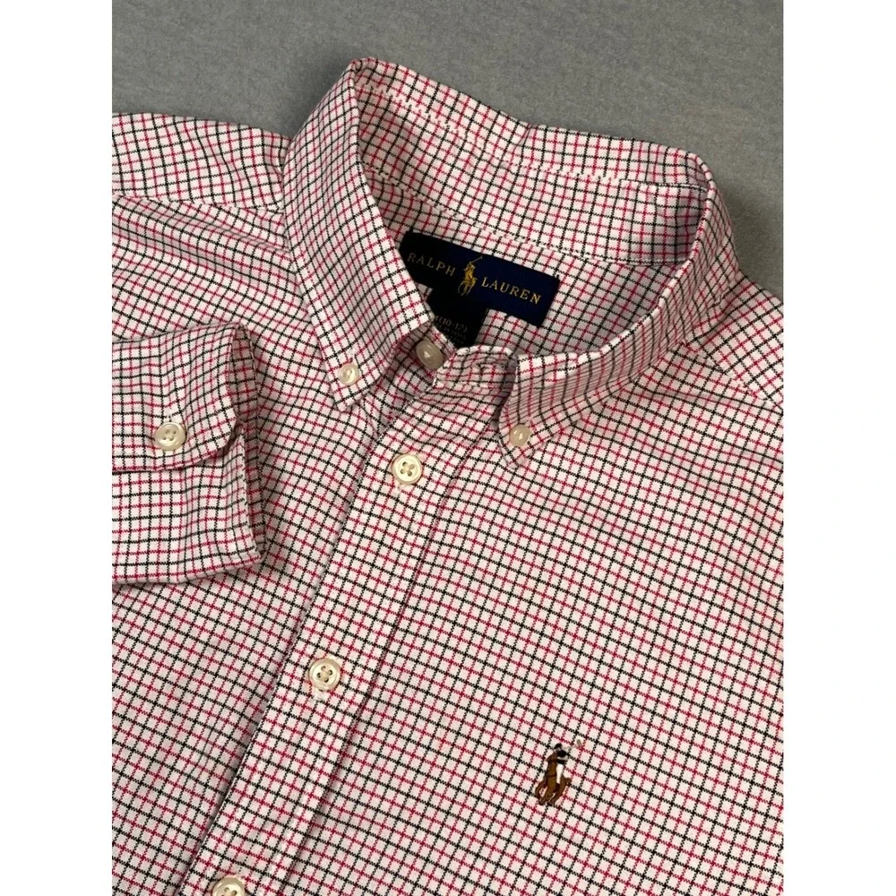 PolRalph Lauren Kid Plaid Button Shirt Med (10-12)   Long‎ Sleeve Cotton new